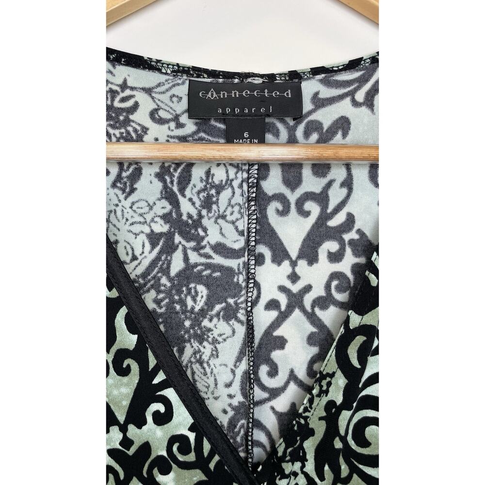 Connected Apparel Paisley Y2K Midi Shift Dress Floral Green Black Women's Size 6 - Picture 3 of 12